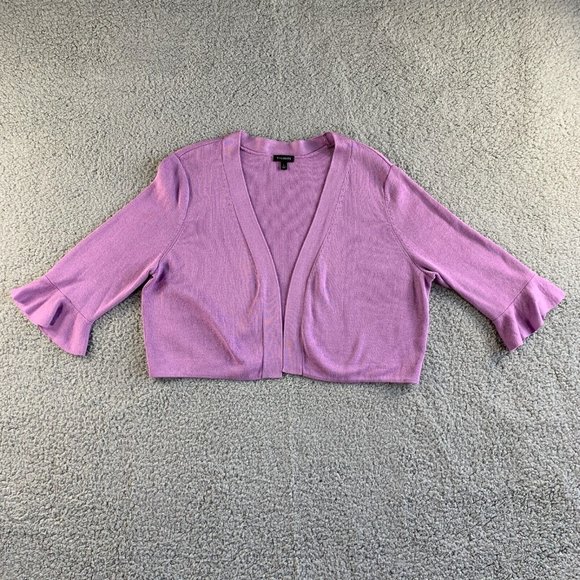 Talbots Open Cardigan Crop Sweater Womens Large Modal Ruffle Sleeve Purple NEW - Picture 2 of 12